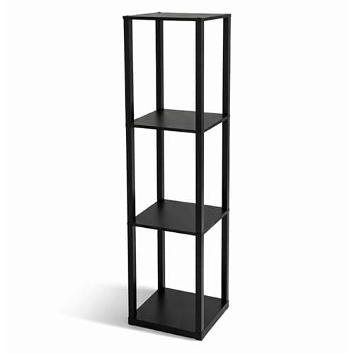 Image of DIVCHI 4 Tier Shelving Unit – Slim Black Freestanding Storage Shelves for Home, Office & Bathroom, MDF Wood Tall Shelving Unit, Storage Utility Storage Free Standing Shelf Organiser (Black)