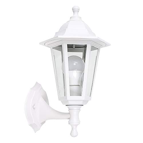 Image of MiniSun | Traditional Style White Security Wall Lantern | Outdoor Wall Lights, Home Décor & Improvement Essential | Includes 6W LED Bulb | Mains Wired