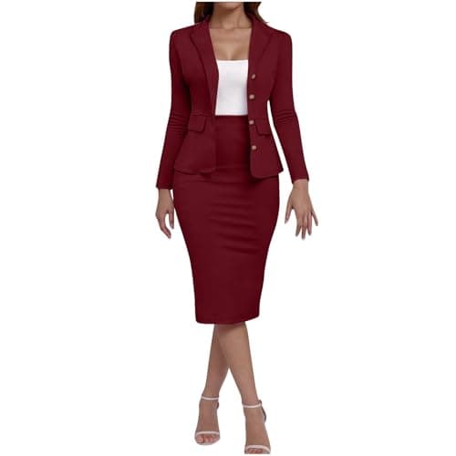 Image of Women Suits 2 Pieces Formal Business Set Blazer Jacket and Midi Skirts Smart Casual Outfits Long Sleeve Office Wear Elegant Going Out Suit Set Skirt Spring Autumn Summer Uk Size 8 10 12 14 16 18 20 22
