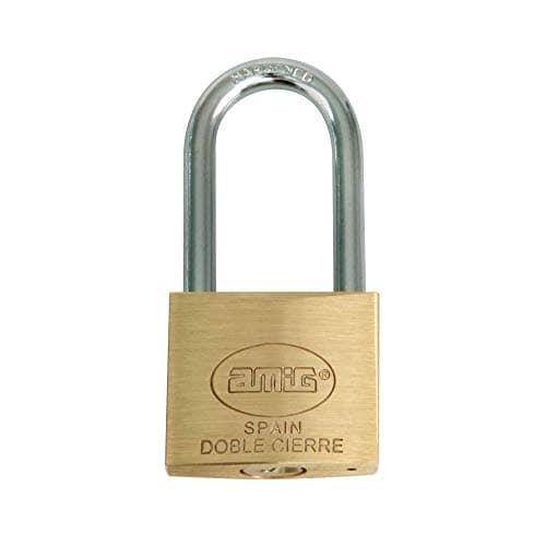 Image of Amig – Brass Padlock with Long Shackle – 60 mm Width – Includes 2 Keys – Hardened Steel Shackle – Ideal for Gym Lockers, Doors, Cabinets, Suitcases