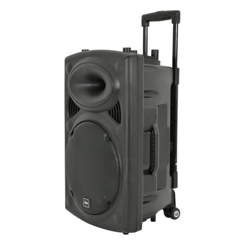 Image of QTX , QR12PA: Powerful Portable PA with 2 Wireless Handheld Microphones, Easy Mobility Trolley Handle and Wheels, Extended Battery Life & Enhanced Audio Control