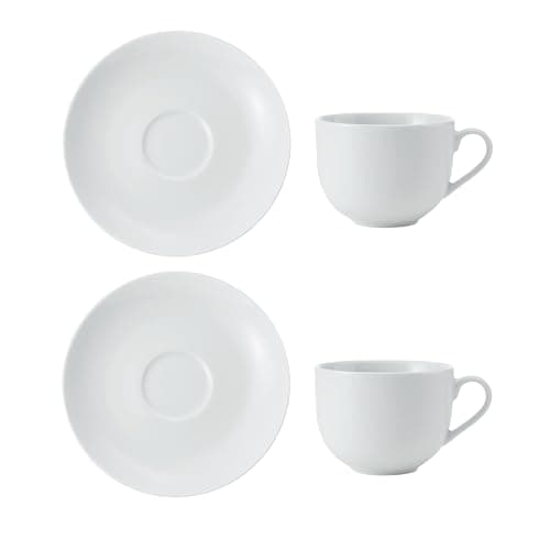 Image of Mikasa MKCHTCUPPK2 Chalk Porcelain Teacup and Saucer Set, Set of 2, 220ml, White