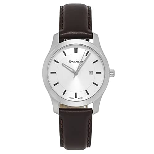Image of Wenger City Classic Silver Tone Dial Brown Strap Women's Quartz Watch, Quartz Watch