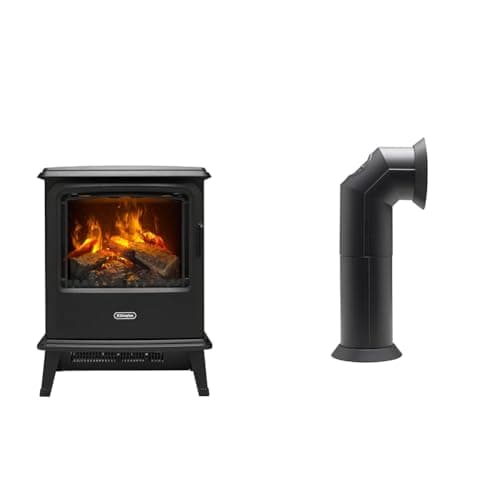 Image of Dimplex Bayport Optimyst Stove Electric Fire, Matt Black Free Standing Electric Fireplace & Stove Pipe, Matte Black Plastic Flue Pipe Accessory for Electric Fires, with Straight or Angled Options