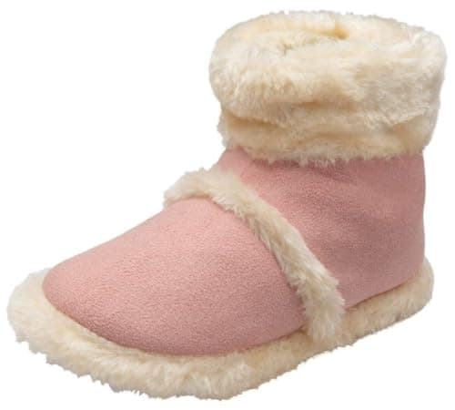 Image of DUNLOP Womens Boot Slippers Bootie Faux Fur Lining Warm Soft Stylish Comfort Memory Foam Indoor Shoes (Baby Pink/Cream, UK Footwear Size System, Adult, Women, Numeric Range, Medium, 7, 8)