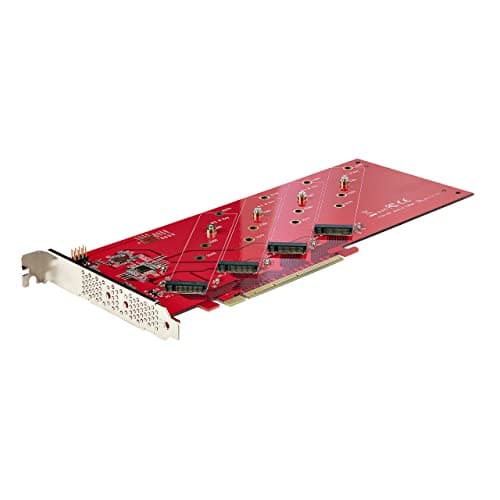 Image of StarTech.com Quad M.2 PCIe Adapter Card, PCIe x16 to Quad NVMe or AHCI M.2 SSDs, PCI Express 4.0, 7.8GBps/Drive, Bifurcation Required, Windows/Linux Compatible (QUAD-M2-PCIE-CARD-B)