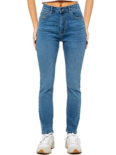 Image of 989Zé ENZO Ladies Jeans Stretch Slim Straight Leg Cotton Casual Denim Pants with Pockets EZL423 Jeans Light Blue 12