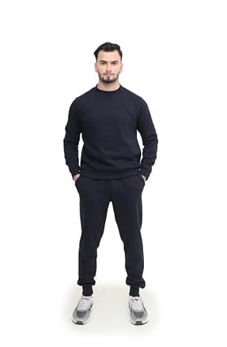 Image of Absanoh Mens Plain Tracksuit, Fleece Pullover Sweatshirt with Joggers, Casual Athletic Wear (UK, Alpha, XL, Regular, Regular, Navy)