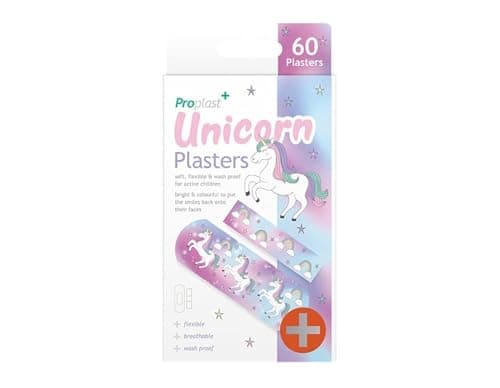 Image of ProPlast MED 5482 Childrens Kids Unicorn Plasters, Assorted Sizes - Pack of 60