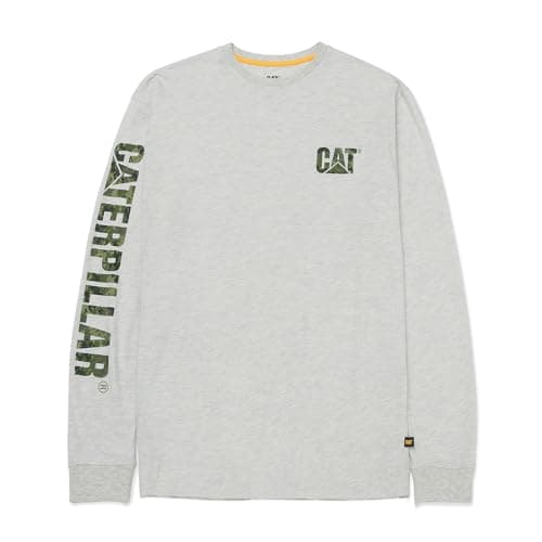 Image of Caterpillar Trademark Banner Long Sleeve T-Shirt Cream Heather Large Large Cream