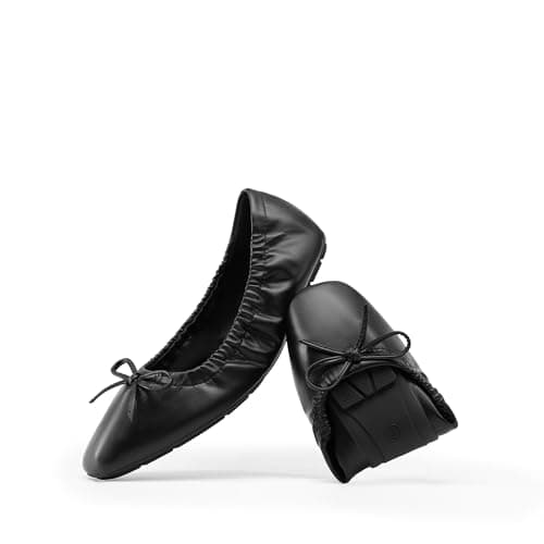 Image of DREAM PAIRS Women's Flats Foldable Square Toe Ballet Flats for Women Bowknot Dressy Comfortable Light Weight Slip On Dress Shoes,Size 7,Black-Pu,DWUMFA2531