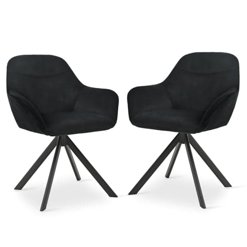 Image of Goeurvant Dining Chairs Set of 2 Upholstered Swivel Armchair for Living Room Velvet Kitchen Chairs, Black