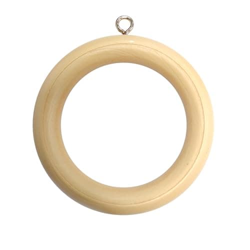 Image of Merriway BH05961 (10 Pcs) Wooden Curtain Drapery Pole Rod Rings with Screw Eye, Inner Diameter 45 mm (1.3/4 Inch) Outer Diameter 70 mm (2.3/4 Inch), Light Brown - Pack of 10 Pieces