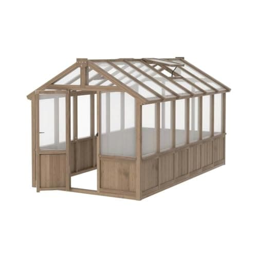 Image of 6 x 12 FT Wooden Polycarbonate Greenhouse with Ventilated Window and Lockable Door, Walk-in Greenhouse Fit For Backyard, Patio(6 X 8 FT)