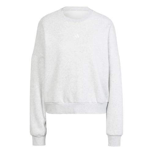 Image of adidas Women's ESSENTIALS SMALL LOGO FEEL COZY RELAXED FIT SWEATSHIRT, light grey heather/white, M