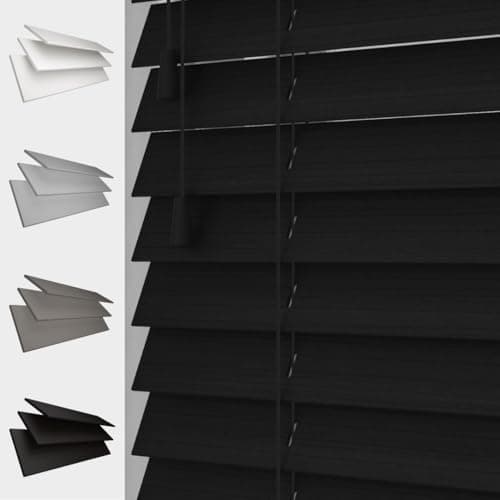 Image of Faux Wood Venetian Blind [Black, 45cm Width x 120cm Drop, String]