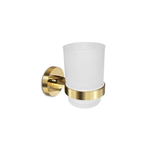 Image of Wall-Mounted Toothbrush Holder with Frosted Glass Tumbler Stainless Steel (Single-Gold)