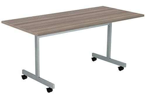 Image of Office Hippo Office Table, Sturdy & Stylish Tilting Table Desk, Work Table For Home Office, Versatile Computer Table For Meeting Room or Boardroom, 5 Year Guarantee - Grey Oak / Silver