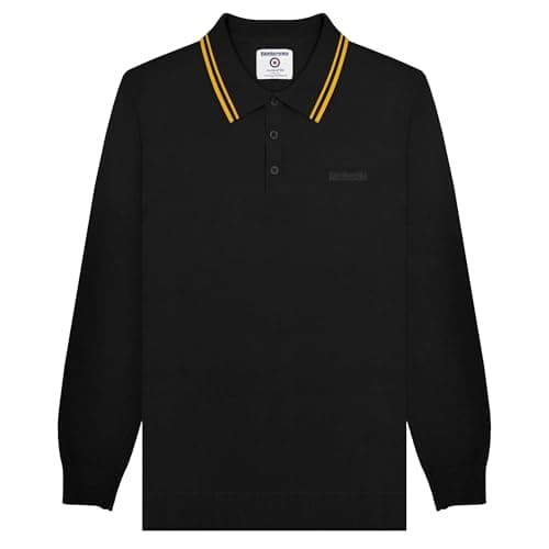 Image of Lambretta Mens Tipped Long Sleeve Mod Polo Shirt Collar Top - Black/Gold - M