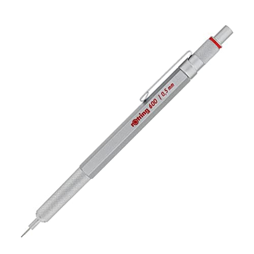 Image of rOtring 600 Mechanical Pencil | 0.5 mm | Silver All-Metal Body Propelling Pencil | Non-Slip Knurled Grip & Hexagonal Barrel