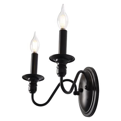 Image of MRHYSWD Black Wall Sconce - Vintage Industrial Candle Lamp for Living Room, Bedroom, Bedside, Hall - Retro Indoor Lighting Fixture with E14 Base (Bulbs Not Included)