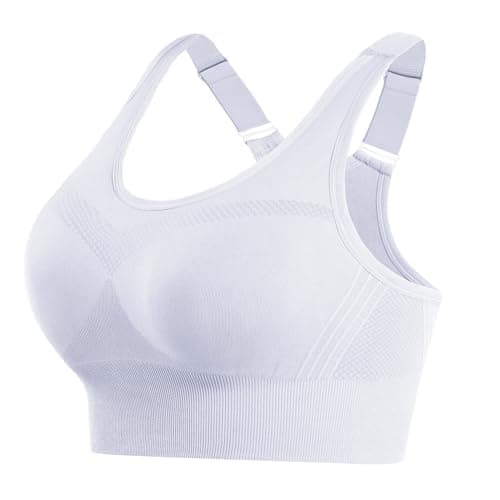 Image of Litherday Women's Sports Bra Max Control Solid High Impact Wirefree Sports Bras for Women Removable Padding Yoga Gym Running Crop Top White