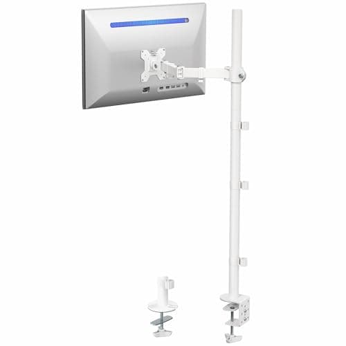 Image of VIVO Extra Tall Single Monitor Desk Mount Stand with 39 inch Pole, Features Full Adjustability - Tilt and Articulation, Holds 13 to 32 inch Screens up to 10kg with VESA Mounting, White, STAND-V011W