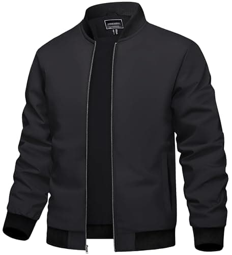 Image of TACVASEN Men's Bomber Jackets Smart Casual Black Coat Men Summer Lightweight Windbreaker Jacket with Pockets Black,2XL