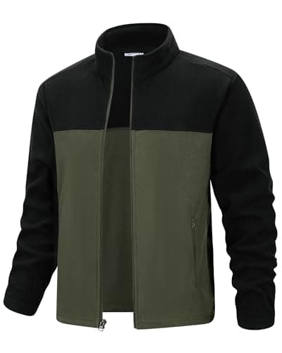 Image of 33,000ft Men's Fleece Jackets Full Zip Lightweight Winter Jackets Windproof Warm Ski Jacket Stand Collar Thermal Coat for Hiking Running Cycling Black/Olive Green L