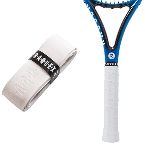 Image of Raquex Enhance Replacement Racket Grip: Tennis Grip, Badminton, Squash Grip Tape, Padel, Pickleball. 14 Colours. Premium, Self-Adhesive Tennis Racquet Grip with Finishing Tape (White, 1 Grip)