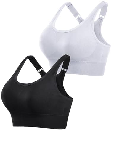 Image of Litherday 2 Pack High Impact Sports Bras Women Support Bra Max Control Racer Back Breathable Mesh Gym Tops Adjustable Shock Absorber Running Yoga Gym Tops Black+White M