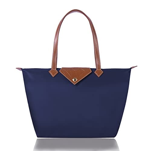 Image of BOJLY Tote Bags for Women Stylish Waterproof Nylon Ladies Shoulder Bag Top Handle Handbag Folding Beach Travel Bag for Work,Shopping, School Navy Blue Large