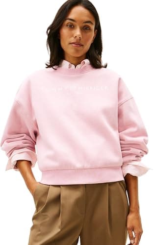 Image of Tommy Hilfiger Women's CORP LOGO MDRN SWTSRT WW0WW47831 Pullover Sweatshirt, PINK (Bonita Pink), L