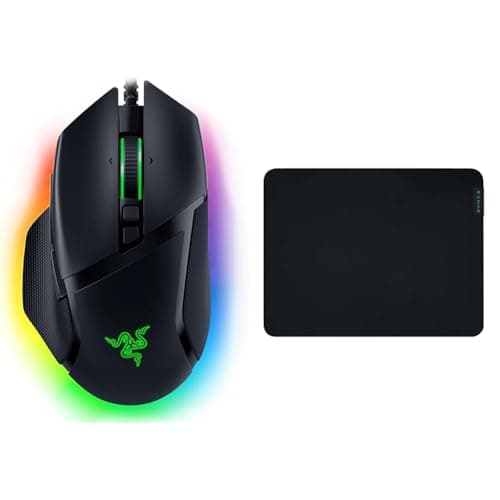 Image of Razer Basilisk V3 - Wired Customisable Gaming Mouse Black & Gigantus V2 Medium - Soft Medium Gaming Mouse Mat for Speed and Control (Non-Slip Rubber, Textured Micro-Weave Cloth, 36 x 27 x 0.3cm) Black