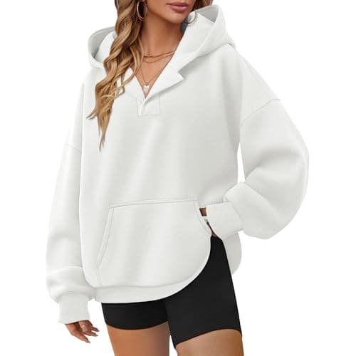 Image of Elesomo Hoodies for Women UK Oversized Sweatshirt Long Sleeve Themal Fleece Hooded Pullover Tops, White XL