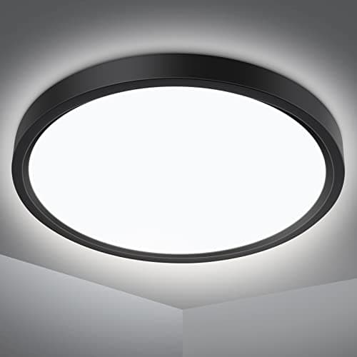 Image of Defurhome Bathroom Ceiling Light Ø22CM 18W 1500LM,100W Equivalent,5000K Daylight White,Waterproof IP54,Dome,Modern, Flush Ceiling Light for Kitchen,Bulkhead,Toilet,Porch,Bedroom,Utility Room(Black)