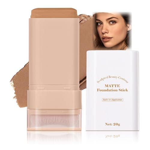 Image of Matte Foundation Stick with Built-in Brush – Waterproof Long-Lasting Hydrating Full Coverage Concealer & Contour Stick for Smooth, Even Skin Tone – True Match Lightweight Korean Cream (Honey)