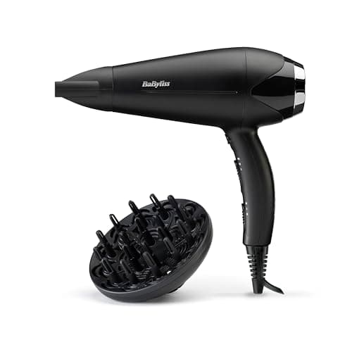 Image of BaByliss Turbo Smooth Hair Dryer - 2200W Powerful Blow Dryer, Large Diffuser, Ionic Frizz-Free Conditioning, 3 Heat & 2 Speed Settings, Black, 5572U