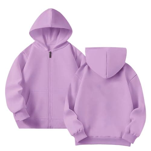 Image of Yufennie Kids Fleece Classic Full Zip Up Hooded Zipper Top for Boys & Girls 7-8 Years Violet