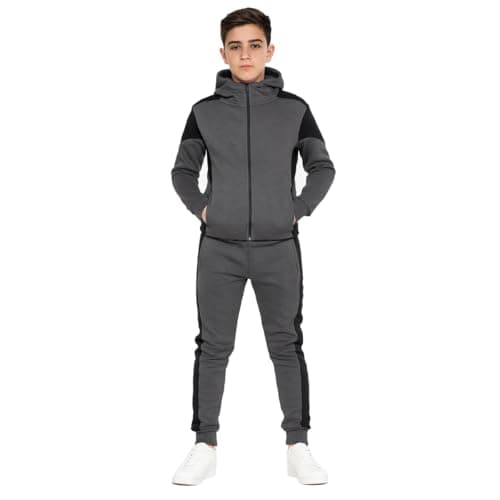 Image of SKT Boys Tracksuit Hooded Hoodie Bottom Jogging Suit Joggers kids Age 7 8 9 10 11 12 13 Years (11-12 Years, Steel)