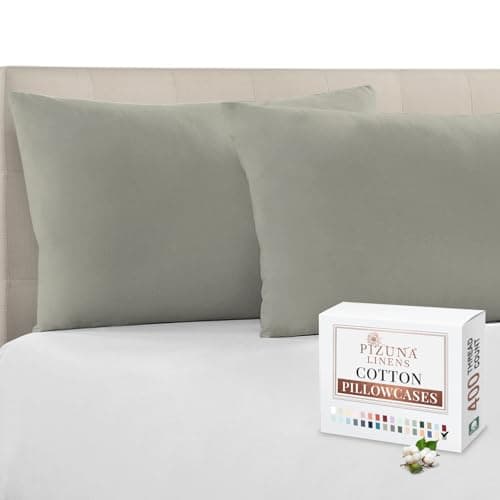 Image of Pizuna 100% Cotton Housewife Pillowcases 2 Pack Silver 48x74cm, 400 Thread Count Long Staple Combed Cotton Pillow Cover, Sateen Weave Standard Housewife Pillowcase (Cotton Pillowcase Pack of 2)