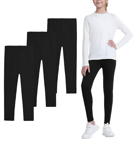 Image of Auranso Toddler Girls Leggings Basic Full Length Cotton Tights Pants 9-10 Years Black