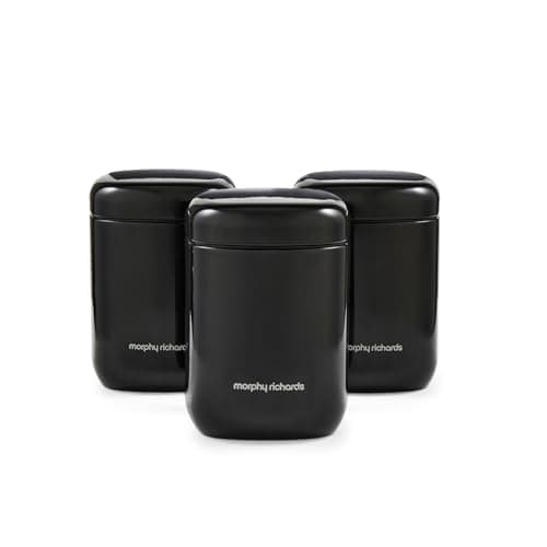 Image of Morphy Richards Equip Set 3 Storage Canisters, 15.5x10cm, 3 Pack Durable Carbon and Stainless Steel Set, Airtight Lid, Versatile Suitable Tea, Coffee, Sugar, Pasta, Dry Foods, Black, 830001