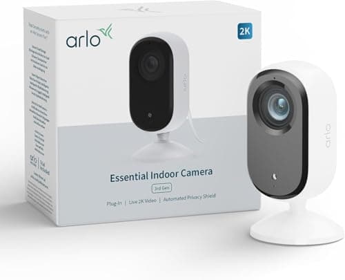 Image of Arlo Essential 3 Security Camera Indoor, 2K HDR Video, Wired Home Pet Camera with Auto Privacy Lens Cover, Night Vision, Smart Siren, 2 Way Audio & WiFi, Secure Trial Included, 1 Camera, White