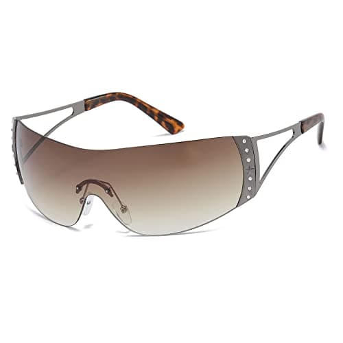 Image of YAMEIZE Trendy Rimless Y2K Wraparound Sunglasses - for Women Men Stylish Frameless Oversized Wrap Around Glasses Cycling Sport Shopping Outdoor