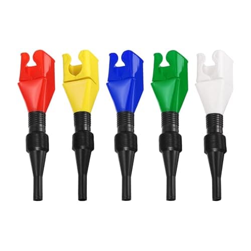Image of sourcing map 5pcs Flexible Snap Funnel, Universal Plastic Draining Oil Tool Retractable Automotive Fuel Funnel for Cars and Motorcycles, Blue/Green/Red/Yellow/White