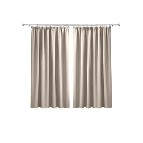 Image of Imperial Rooms Pencil Pleat Blackout Curtains for Living Room - Cream Bedroom Curtains & Drapes Thermal Insulated 46 x 54 Inch Drop Black Out Window Curtain with Matching Tie Backs Two Panels