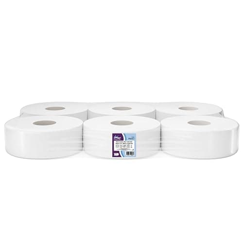 Image of Pristine Maxi Jumbo White Toilet Tissue, 2-Ply, 60mm Core, 400m Length, Soft to Touch 100 Percent Recycled Pulp Tissue, CHSA and FSC Accredited, UK Made (Case of 6 Rolls)