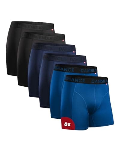Image of DANISH ENDURANCE Mens Boxers, Anti Chafing, Long Leg or Regular, Sports Underwear Men, Running Boxers, 6 Pack, Multicolour (2xBlack, 2xBlue, 2xBright Blue), Large