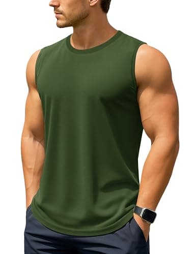 Image of TACVASEN Mens Vests Tops Moisture Wicking Sleeveless T Shirts Workout Tank Top UPF 50+ Gym Shirt Army Green S